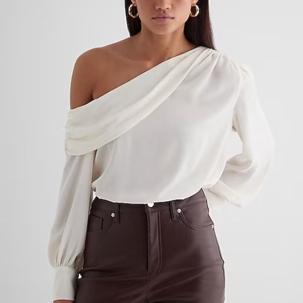 Off The Shoulder Draped Balloon Sleeve Bodysuit SIZE XS NWT